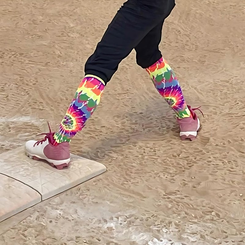 MadSportsStuff Crazy Tie Dye Socks Over the Calf (Purple/Black/White, Small) - Image 2